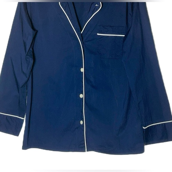 J. Crew Cotton Sleep Shirt with Chest Pocket, Navy with White Piping, Size S - Picture 8 of 13